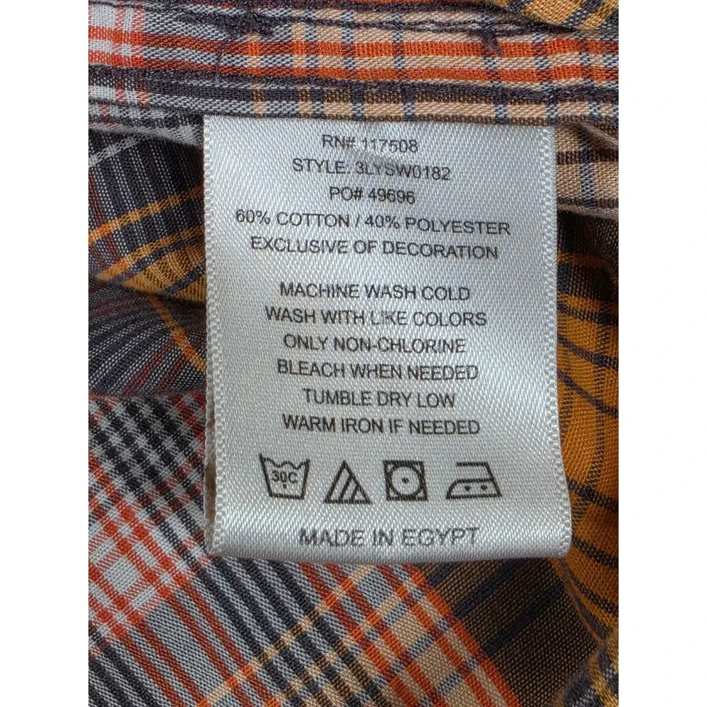 Levis Mens Western Plaid Short Sleeve Pearl Snap Shirt Orange Grey 3LYSW0182 S